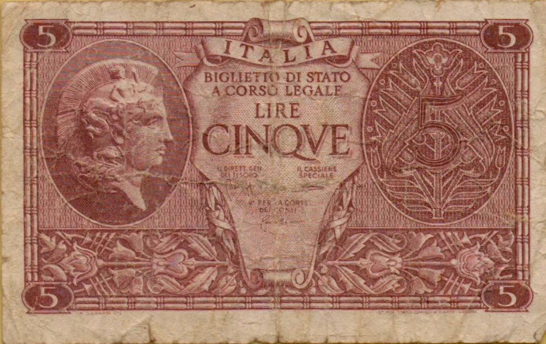 Italy 5 1944 VF P-31/c